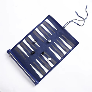 Foldable Eco-Friendly <b>Backgammon</b> <b>Board</b> Leather Game Set with Dice and Carrying Case for Family Use Blue - Product Image 3