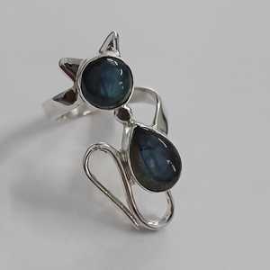 925 Sterling Silver Labradorite <b>Ring</b> Handmade Dual Gemstone <b>Statement</b> Promise Cat Jewelry Gift Licensed Private Brand - Product Image 6