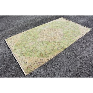 Tapis turc vintage grande surface 4.8x8,4 pieds classique vert beige patchwork design fait à la main laine latex pour couloir chambre décor - Product Image 3