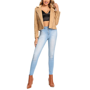 Women Genuine Leather Biker Jacket Lapel Collar Zipper Button Short Coat Spring Autumn Lady Fashion Slim Fit Women's Jackets - Product Image 4