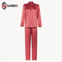 Conjunto de Pijamas de Satén Térmico de Verano para Mujer con Logotipo Personalizado, Cuello en V, Manga Larga, Ropa de Dormir Sólida