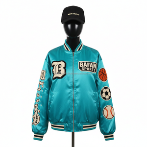 Veste en satin premium pour femmes, turquoise, tissu doux et brillant, avec des patchs sportifs brodés et un logo personnalisé, vestes en satin pour femmes - Product Image 6