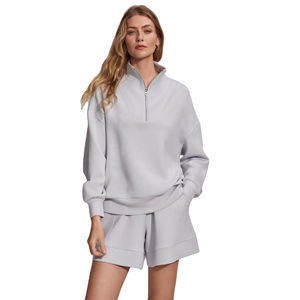 Sudaderas cortas de cuello alto para mujer, Color sólido, media cremallera, manga larga, bolsillo canguro, estilo informal, sudaderas estampadas de invierno - Product Image 1