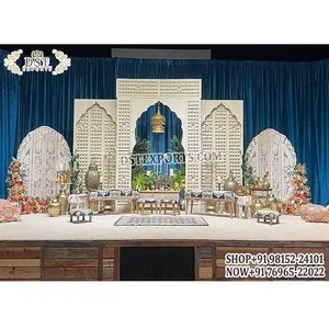 Marokkaanse Bruiloft Podium Houten Achterwanden Mehndi Nachtpodiumdecoratie Schattig Decor Met Vezelframes
