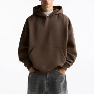 Jersey de mezcla de algodón marrón unisex personalizado, sudaderas con capucha para hombre, sudadera de lana básica de gran tamaño con bolsillo, estilo informal - Product Image 1