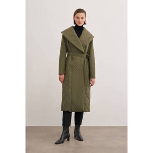 Manteau parka long matelassé kaki pour femme avec ceinture, style formel à double boutonnage, taille XL - Product Image 2