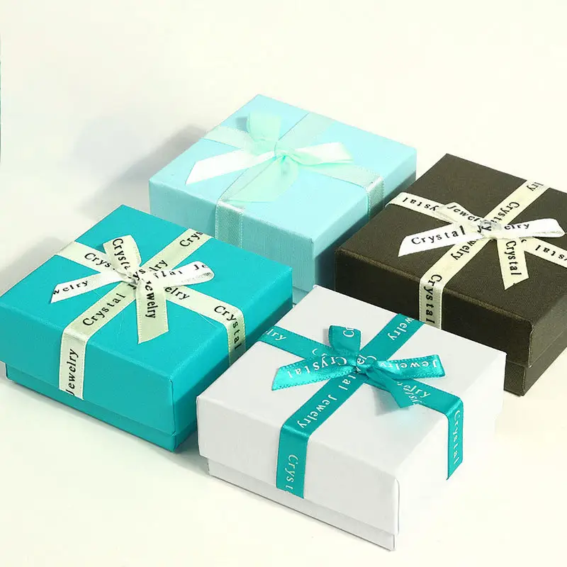 Scatola di imballaggio per gioielli in cartone Deluxe personalizzata scatola regalo pieghevole con nastro