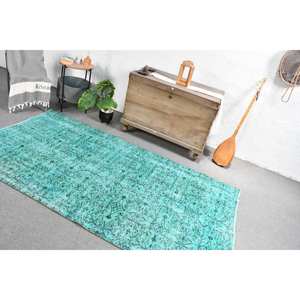 Tapis turc vintage 4.3 x 7.9ft bleu noir tissage plat en laine avec motif patchwork pour décorations de salon et couloirs - Product Image 5