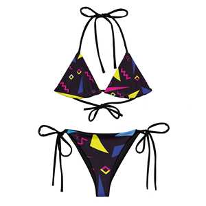 Soutiens-gorge 2 pièces sublimés personnalisés et ajustables Ensemble bikini uni Ensemble bikini brésilien personnalisé avec cordon de serrage ajustable - Product Image 3