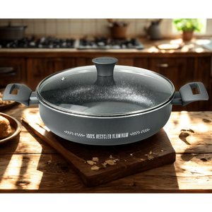EDEN HOME Padella 26cm con Coperchio in Vetro Realizzata in Alluminio Riciclato al 100% con Rivestimento Antiaderente Effetto Pietra, Base per Induzione - Product Image 4