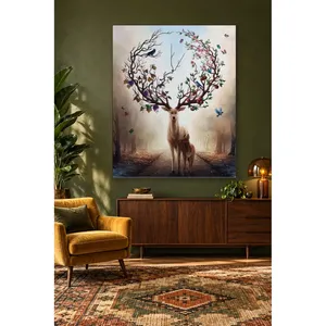 Impression sur toile Fida Deer avec fleurs et oiseaux sur les bois de cerf - Product Image 2