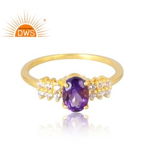 ขายดีล่าสุด925เงินสเตอร์ลิง18K ชุบทองแหวนพลอย CZ และอเมทิสต์ธรรมชาติเครื่องประดับอัญมณีดีสำหรับผู้หญิงของขวัญสำหรับผู้หญิง - Product Image 3