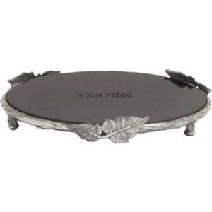 แก้วทรงกลมสีดำพร้อมใบขัดเงาสีเงินกรอบเค้กดีไซน์เนอร์จากผู้ผลิตอินเดีย - Product Image 1