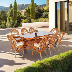 Modern <b>Rattan</b> <b>Dining</b> Set for Commercial Use Restaurant & Villa Long <b>Table</b> - Product Image 3