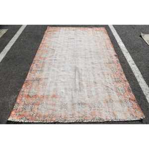 พรมตุรกีวินเทจขนาด 5.3x8.1 ฟุต พรมขนาดใหญ่ พรมขนสัตว์สีเบจขอบแดง - Product Image 1