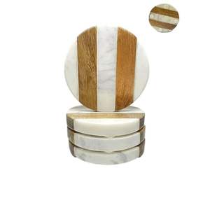 Trending Best Quality <b>Ceramic</b> Round Wood Marble <b>Coaster</b> Classic Style for Drinks Trendy Marble Combined Wooden <b>Coaster</b> - Product Image 1