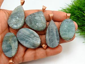 Colgante de cobre druso en bruto Natural aguamarina con ajuste de bisel regalo de joyería de moda para ella suministros de mayorista de un tipo - Product Image 3