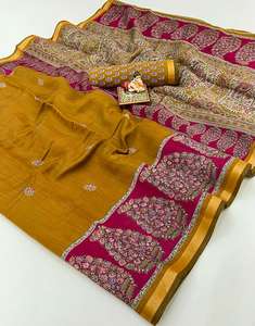 ผ้าไหมส่าหรีสำหรับผู้หญิงส่าหรีทำจากผ้าไหมแท้มีขอบแบบทอผลิตในอินเดีย - Product Image 2