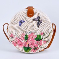 Sacs en rotin de Bali de haute qualité en gros, stock disponible, cuir véritable avec fermeture à bouton unique, forme ronde pour l'été