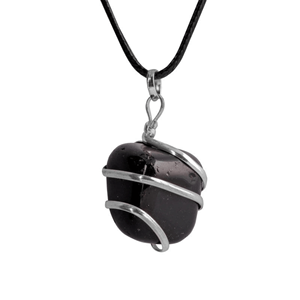 Pendentif en pierre d'obsidienne noire-Pendentif en cristal enroulé de fil artisanal pour la guérison et la protection - Product Image 1