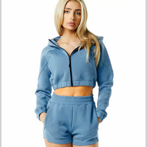 Trajes por encima de la rodilla con patrón sólido de dos piezas para mujer, chándal ajustado, Sudadera con capucha, estilo informal, ropa de descanso para entrenamientos, descanso - Product Image 1