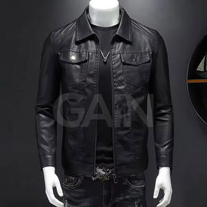 Veste d'hiver en cuir classique pour homme, style streetwear tendance, fermeture éclair sur le devant, style moto, capuche en toile, respirante, écologique - Product Image 3