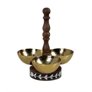 Bol de service pour fruits secs et noix de forme ronde à texture martelée plaqué or de haute qualité, décoration de centre de table, fournitures - Product Image 1