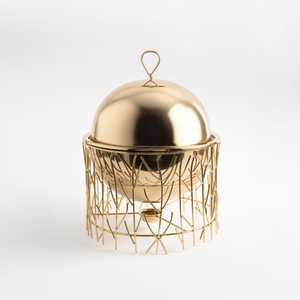 Réchauffeur de buffet décoratif au design vintage avec support en or pour présentoir de nourriture de mariage pour équipement de restaurant - Product Image 3