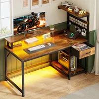 Escritorio para Juegos OEM con Tomas de Corriente, Luces LED RGB, Escritorio de Oficina con Cajones, Estantes de Almacenamiento y Soporte para Monitor para Espacios Pequeños