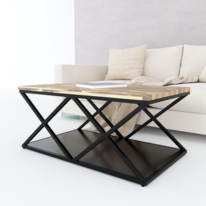 Industrial Design Two-Tiered <b>Sofa</b> <b>Table</b> 100x60x45cm Durable Mango Wood Top and Iron Frame TT68150 - Product Image 2