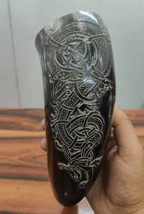 Logotipo personalizado cuerno para beber al por mayor cuerno para beber estilo vikingo cuerno para beber vidrio pulido artesanías naturales para Hotel hogar - Product Image 3