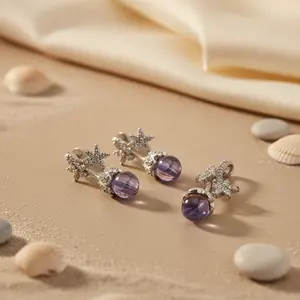 Pendientes de Plata con Diseño Floral y Amatista para Mujer, Accesorio de Moda - Product Image 3