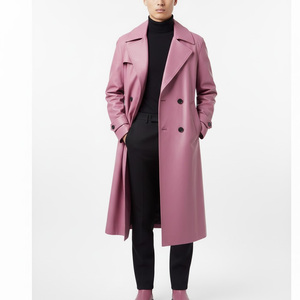 Manteau trench en cuir élégant pour homme, vêtement d'extérieur long et chaud, matière douce et confortable, durable, à capuche en coton pour l'hiver - Product Image 1