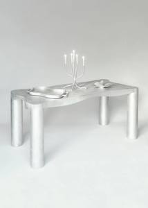 Table à manger design Mobilier moderne minimaliste Table en aluminium massif de forme irrégulière pour salon restaurant - Product Image 4