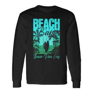 Beach Babe Long Sleeve T-Shirt Retro Summer <b>Surfing</b> Sunset Vibes Only - Product Image 1