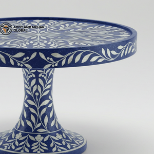 Soporte de pastel de madera con incrustaciones de fregona azul de lujo Pedestal artístico para pasteles, pasteles y exhibición - Product Image 3