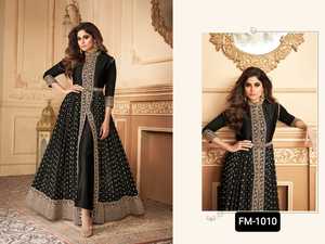 Últimas mujeres Faux Georgette Anarkali vestidos Punjabi Patiyala Salwar Kameez con trabajo de bordado de hilo para fiestas y eventos - Product Image 6