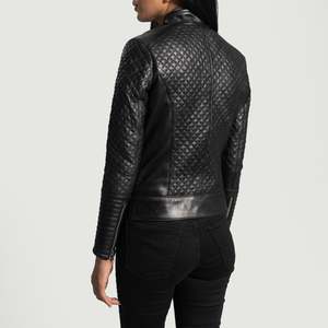 Quilted Black PU <b>Biker</b> <b>Jacket</b> with Custom Logo for Ladies-Simple Short-Length Embroidered Winter/Fall - Product Image 5