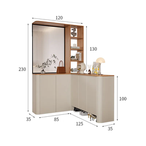 Mueble de Entrada en Forma de L Personalizado de Madera Maciza con Separador de Pantalla Integrado Montado en la Pared y Esquinas Redondeadas - Product Image 5
