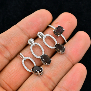 Boucles d'oreilles pendantes en argent sterling 925 plaqué or, pierre précieuse naturelle fumée de forme ovale, cadeau de fiançailles, anniversaire - Product Image 2