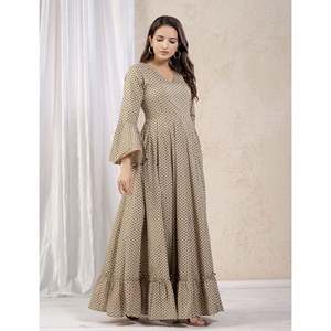 Robe longue en coton imprimé style parapluie, vêtements indiens et pakistanais - Product Image 6