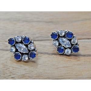 Boucles d'oreilles fines en argent sterling 925 Onyx bleu naturel Zircon cubique Pierres précieuses vertes Bijoux de conception florale - Product Image 2