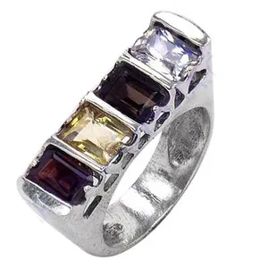 Bague statement pour femme, élégante, en argent, multi-pierres précieuses, plaquée or 18 carats et or rose, pour les occasions chrétiennes, pierres précieuses incrustées - Product Image 1