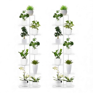 Support à fleurs décoratif à deux niveaux en métal blanc avec base incurvée pour la décoration intérieure du salon - Product Image 4