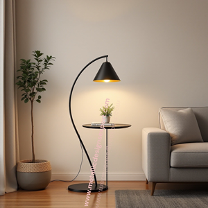 Lámpara de pie arqueada negra moderna con iluminación LED elegante de mesa redonda para decoración de sala de estar, dormitorio u oficina - Product Image 6