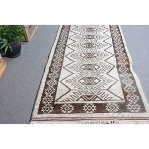 พรมขนสัตว์ตุรกีวินเทจสีขาวน้ำตาล330 x 1050ft โบฮีเมียนสี่เหลี่ยมผืนผ้าห้องโถงแบบเย็บต่อกันออกแบบสำหรับห้องนอนข้างเตียงน้ำยาง - Product Image 3