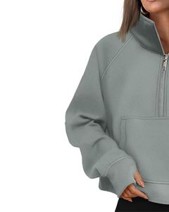 Sudadera con Capucha de Forro Polar con Media Cremallera Gris Cielo para Mujer, Sudadera Holgada y Cálida con Bolsillo Tipo Canguro, Sudadera Informal de Invierno, Ropa Urbana - Product Image 3