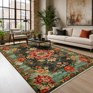 Netline Home Abstract Heritage Black Washable <b>Rug</b> - Product Image 1