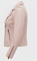 Veste en daim de chèvre rose personnalisée pour femme, avec fermeture éclair à quincaillerie laiton antique, coupe ajustée, pour l'hiver