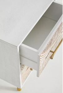 Mesita de Noche Sazi, Diseño Elegante, Acabado Blanco Natural, Madera de Mango, Dormitorio, Hotel, Dos Cajones, Almacenamiento Ecológico y Duradero para el Hogar - Product Image 5